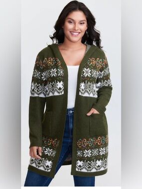 Boho Print Jacquard Hooded Knit Cardigan
